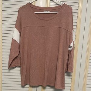 Maurices Women's Brown Long Sleeve Top with White Accent